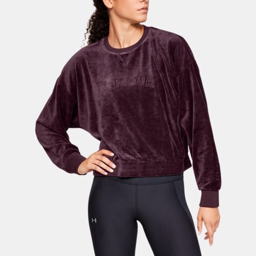 NWT Under Armour Women's Be Seen Velour Boyfriend Crew Sweater Top